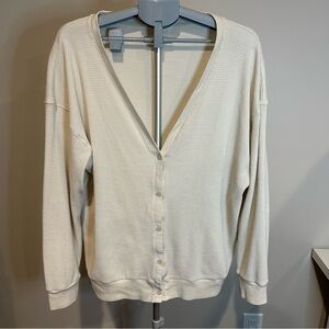 Aritzia Babaton Ivory Waffle Knit Button Front Cardigan Thermal Sweater Size L